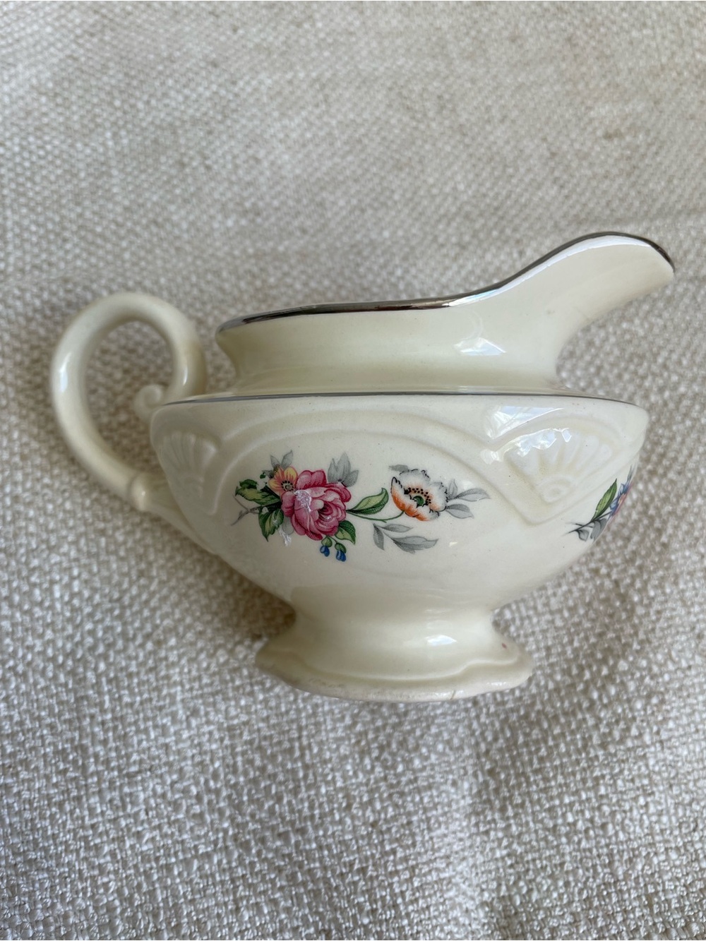 Homer Laughlin Vintage Cream Floral Ceramic Gravy Creamer Serving Boat